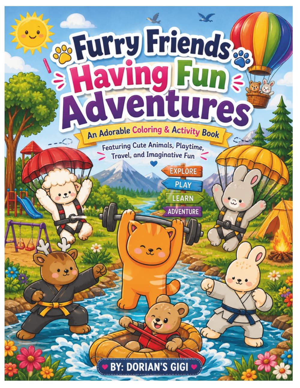 FURRY FRIENDS HAVING FUN ADVENTURES: AN ADORABLE COLORING & ACTIVITY BOOK-FEATURING CUTE ANIMALS, PLAYTIME, TRAVEL, AND IMAGINATIVE FUN!