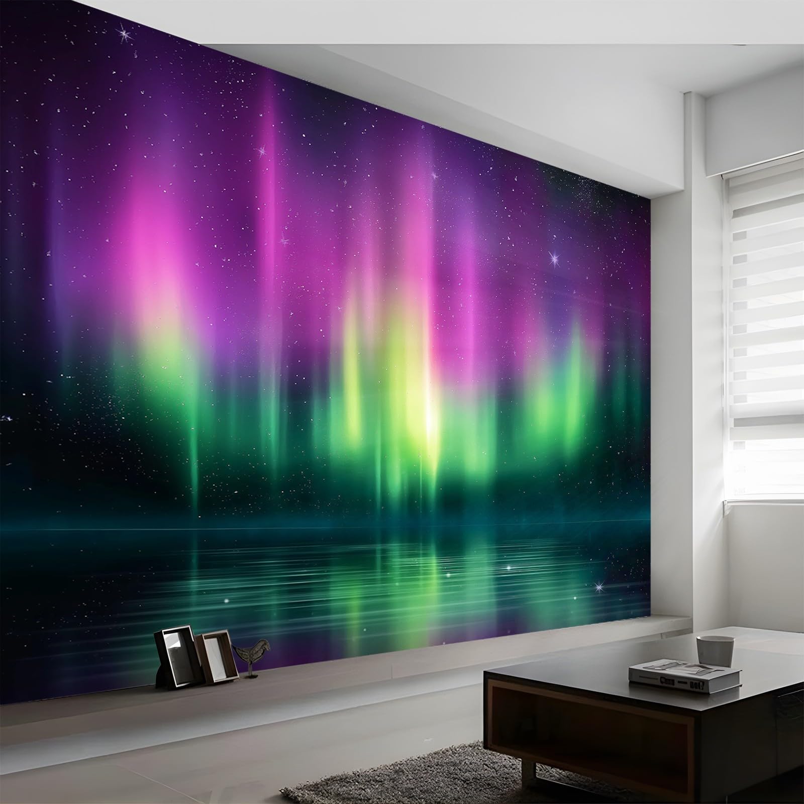 Carta da parati Fenomeno aurora Fantasy Fantascienza Adesivi Murali 350 x 256 cm Camera da Letto Soggiorno Cucina Bagno Decorazione Murale Viola Verde