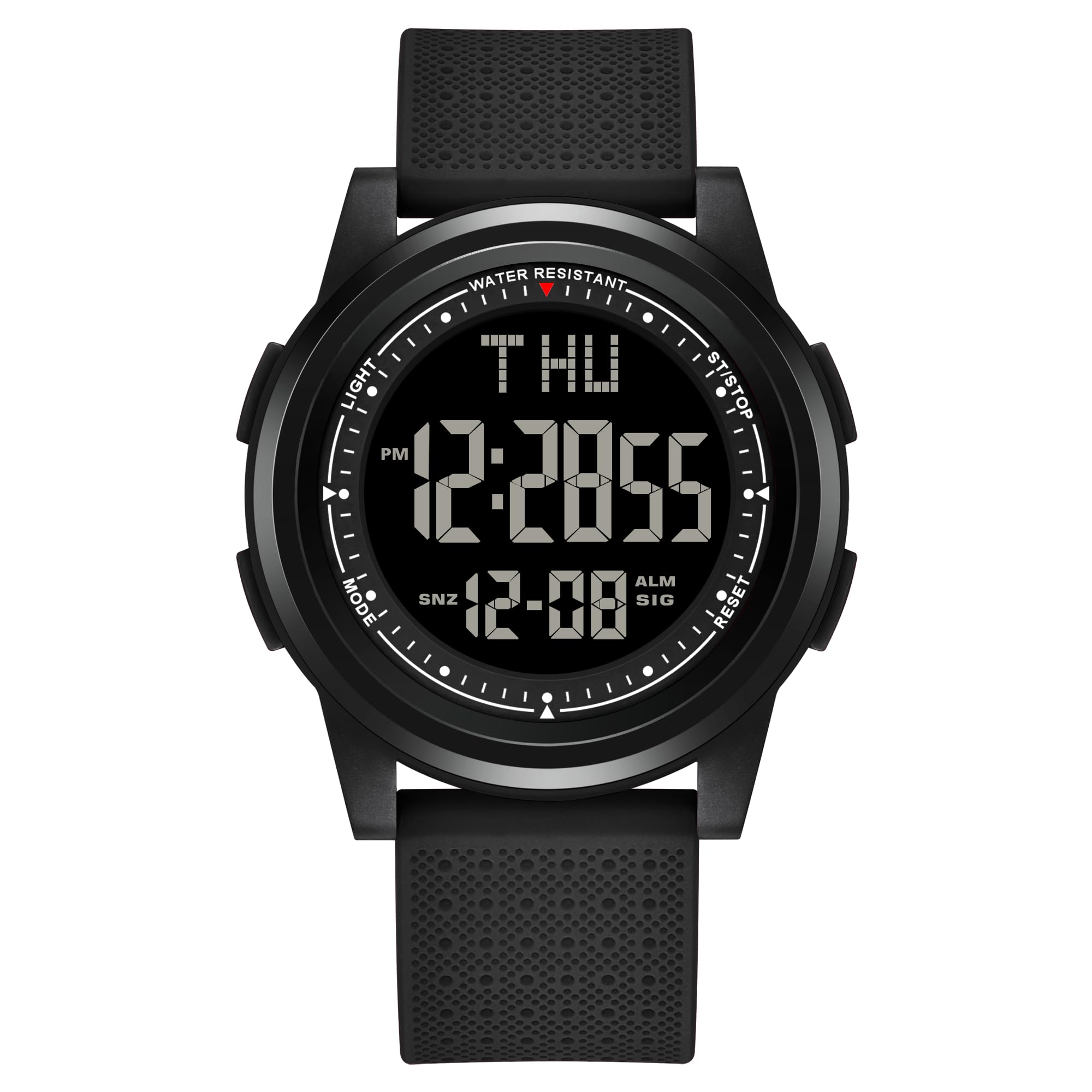 Watch for Men, Digital Watch with Stopwatch/Countdown/Alarm/Dual Time/Calender, Ultra-Thin Minimalist Fashion Simple Men's Wrist Watch, Gifts for Mens Womens, 01-Black-B