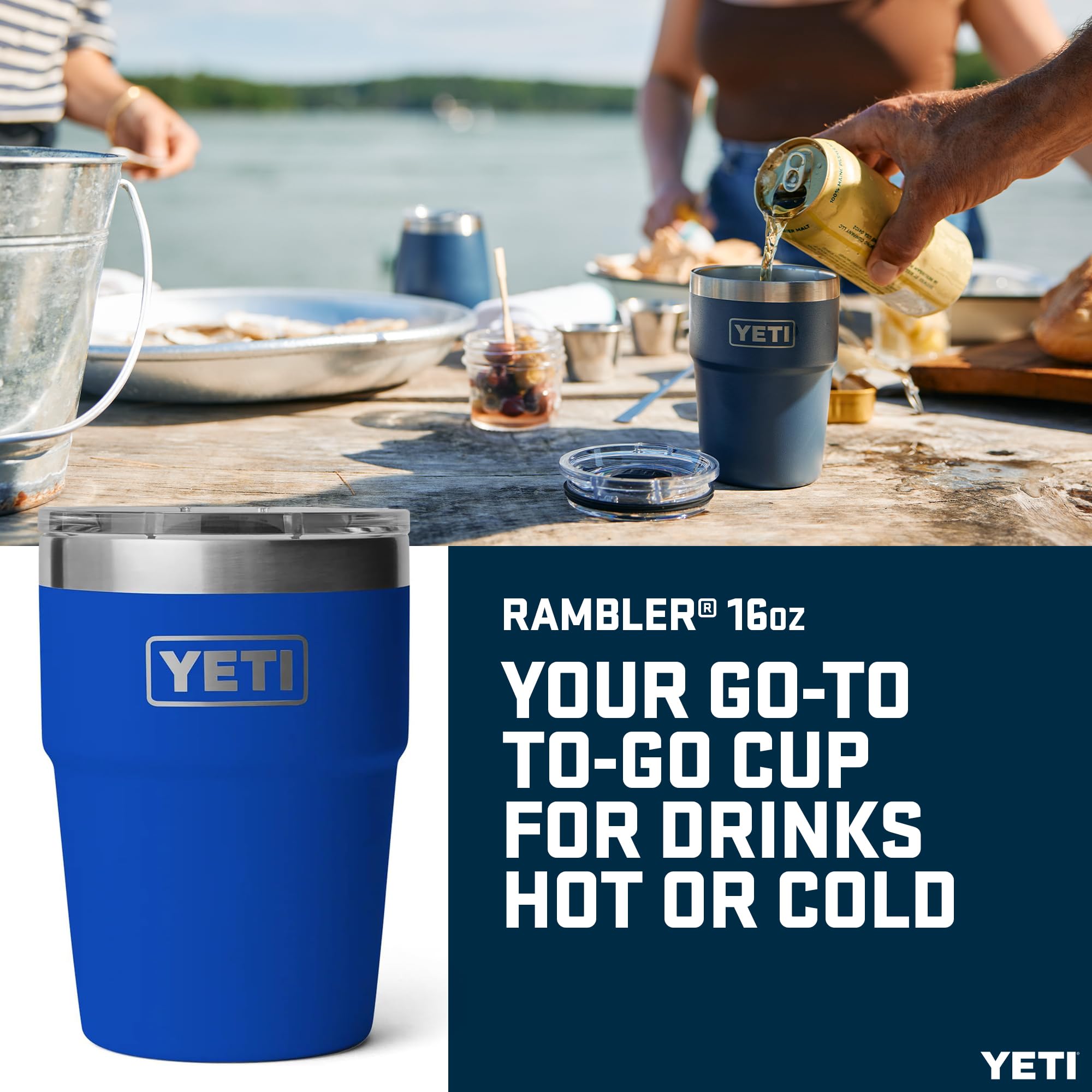 YETI Rambler Tazza Impilabile da 16 oz (473 ml) con Coperchio Magslider Rimovibile, Tazza da Caffè in Acciaio Inossidabile con Isolamento Sottovuoto, Blu Royal