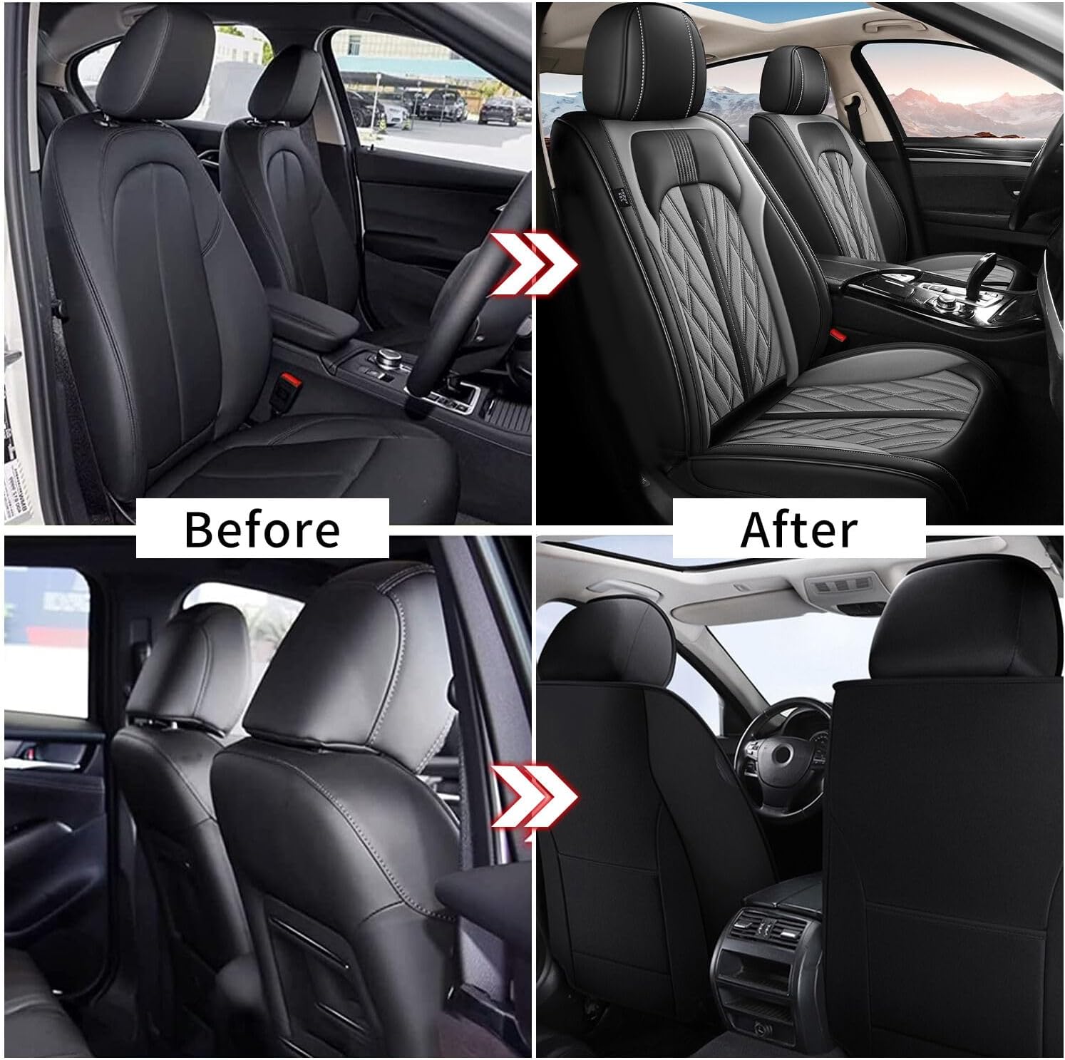 Seat Covers for Car 2 Front Seat Fit for Nissan Pathfinder 2011-2024 2025 2026 Leather Seat Covers Breathable Waterproof Seat Protectors Automotive Seat Cushion with Airbag Compatible (2 Seats, Grey)
