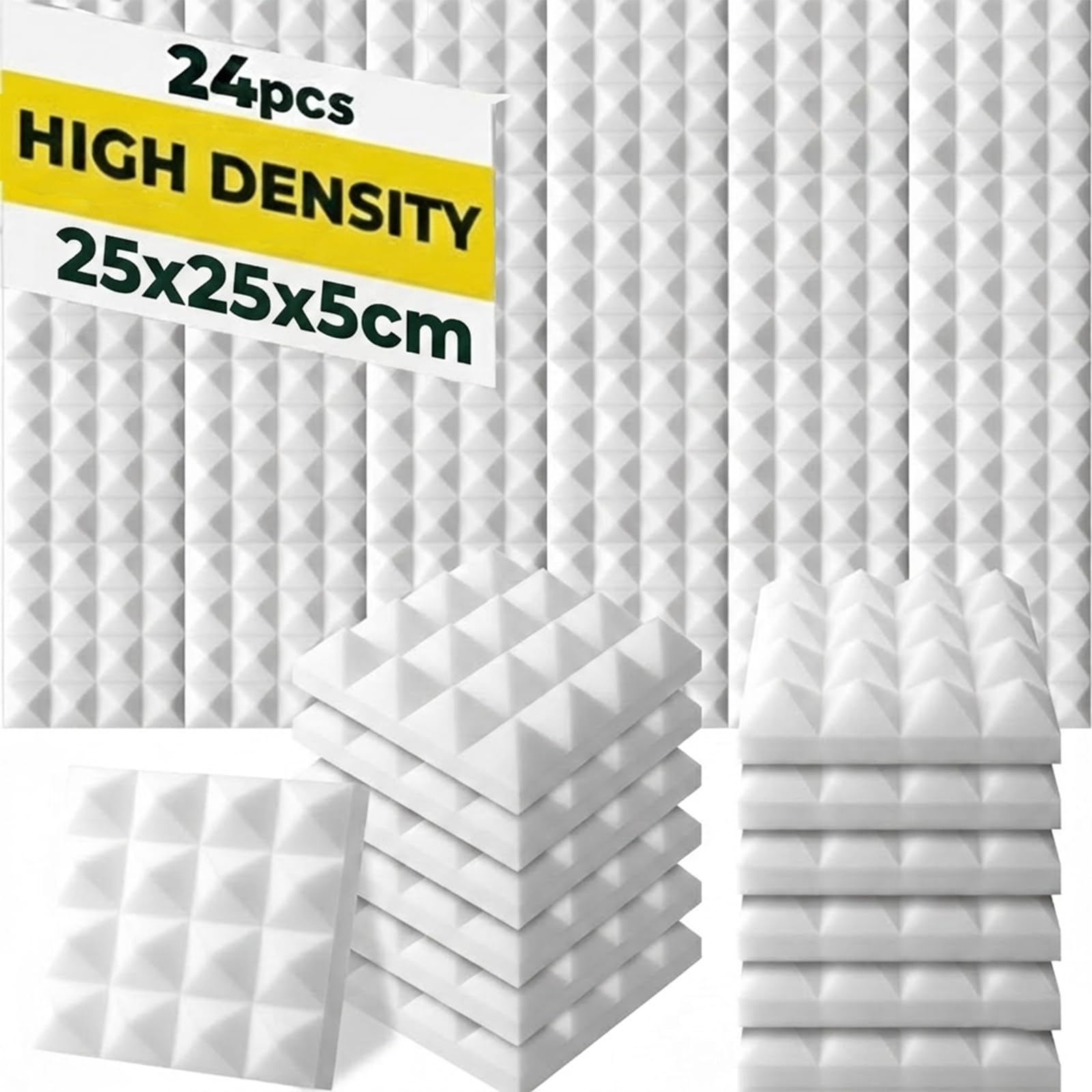 Arrowzoom 24 Panneaux Acoustiques 25x25x5cm Mousse Absorbante Blanc Perle | Mousse acoustique haute densité pour réduction de l’écho en studio, gaming, podcast et bureau à domicile