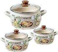 Vista 12 de Juego de cazuela esmaltada con tapas de vidrio - 3 piezas 2.2 L / 3 L / 5.3 L (cocina casera)