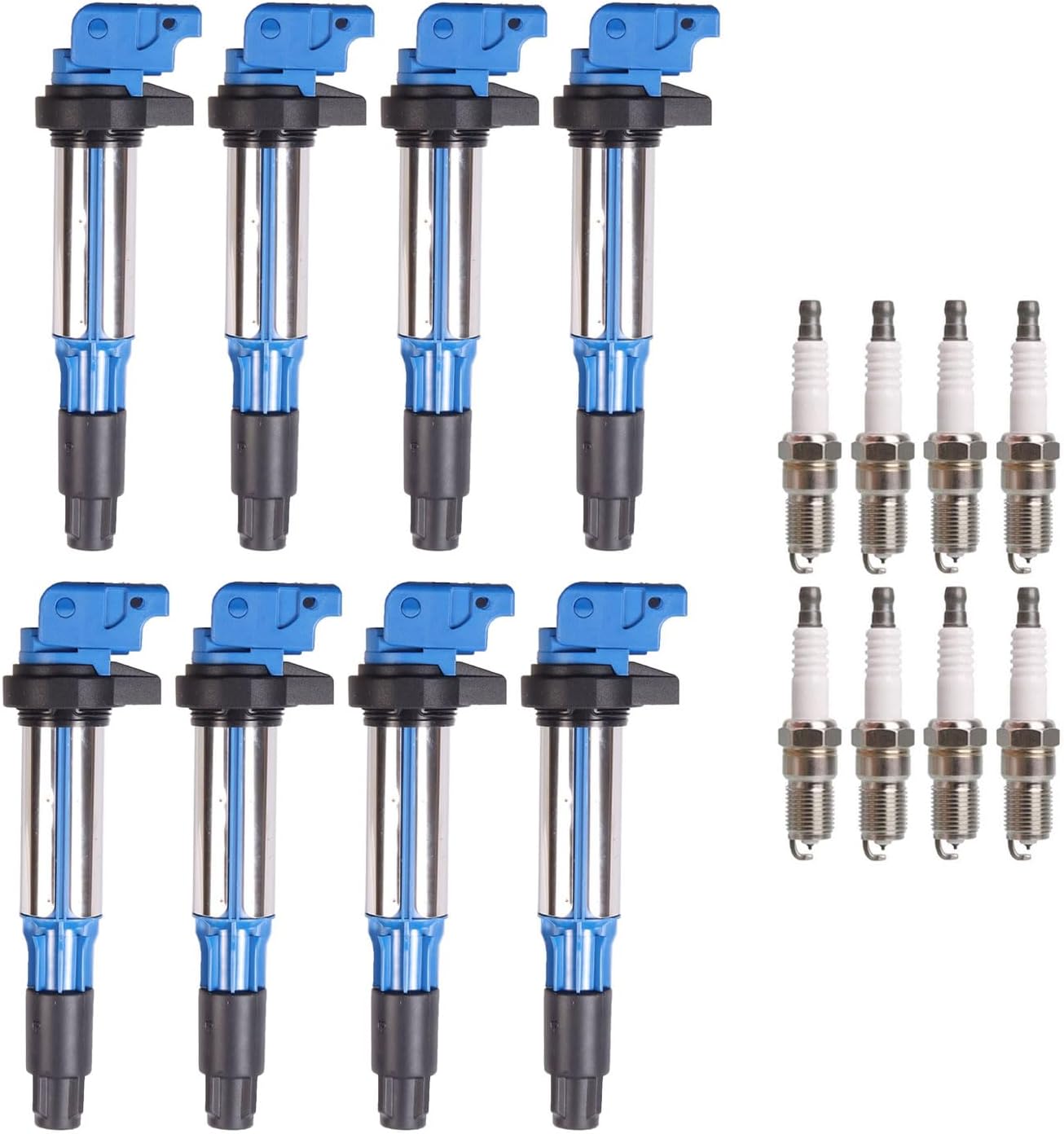 ENA Set of 8 Blue Ignition Coil and Spark Plug Compatible with BMW 650i 550i X5 750Li 750i 2004 2005 2006 2007 2008 2009 2010 4.8L
