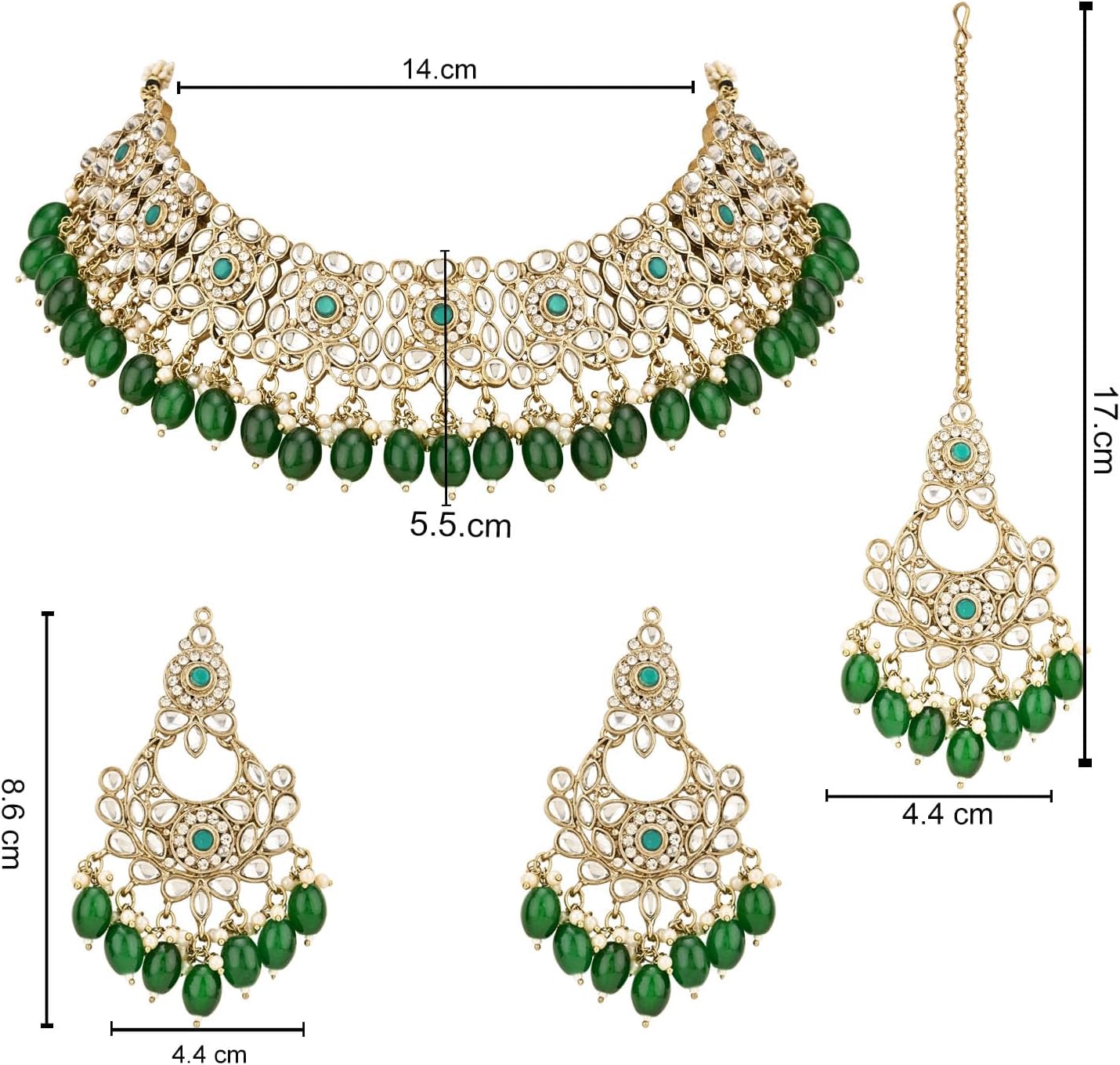 I Jewels Indian Wedding Bollywood Kundan Pearl Drop Bridal Choker Necklace With Chandbali Earrings & Maang Tikka Jewellery Set For Women (K7256)