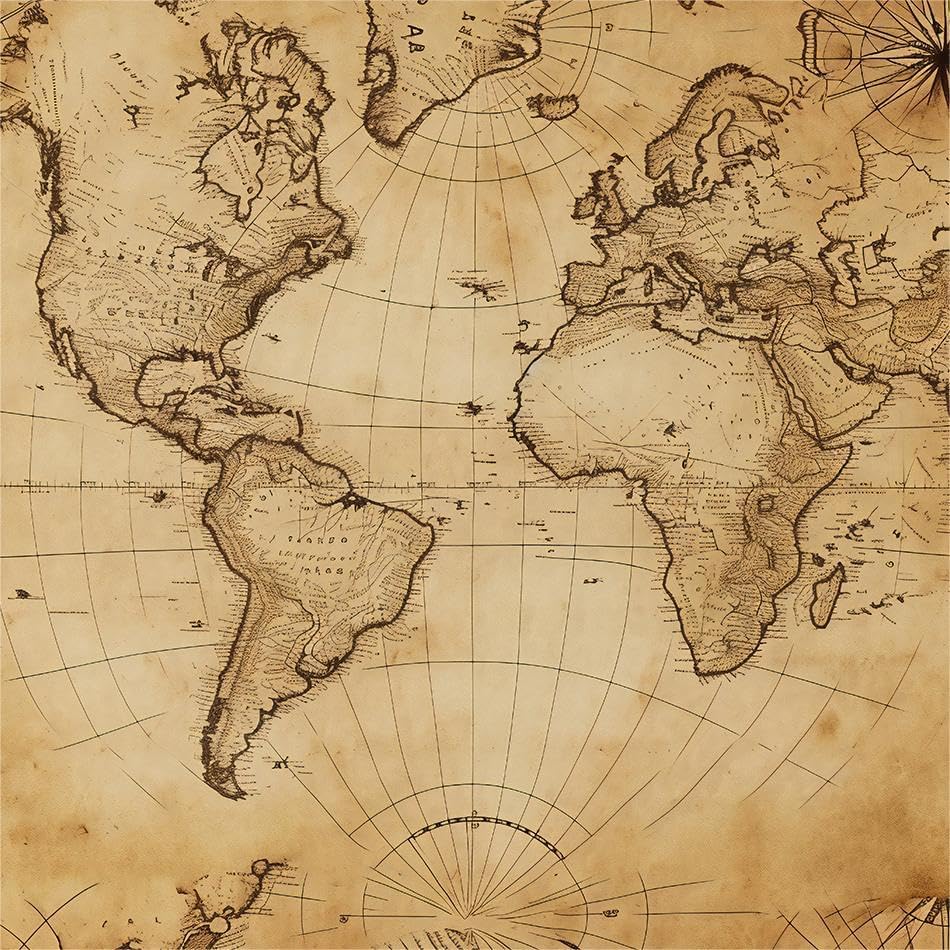 REDAMANCY Mapa vintage antiguo, arte abstracto, bohemio, marrón, despegar y pegar, papel tapiz adhesivo de papel de pared vintage, fácil de despegar