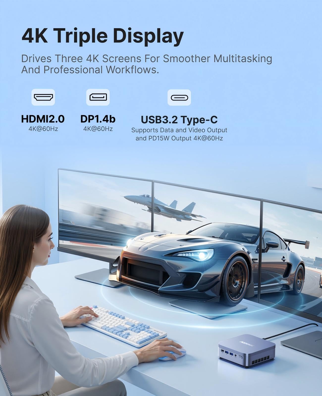 ACEMAGIC M5 Mini PC, Intel i5-14500HX (14C(6P+8E)/20T, bis zu 4.9Ghz),32GB DDR4 1TB NVME SSD Mini Computer mit Windows 11 Pro | WiFi 6 | 4K UHD | Type-C | 24MB L3 | 55W TDP