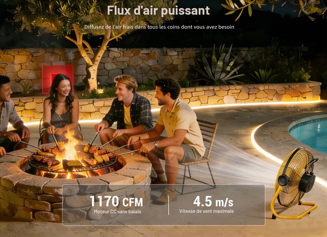 Geek Aire Ventilateur portable à piles de 30,5 cm avec lame en métal, inclinaison verticale à 360°, autonomie de 24 h, ventilateur sans fil pour camping, voyage, tente, ouragan, maison