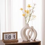 Ensemble de 2 vases en céramique creux Levvohd, vases modernes nordiques minimalistes de style livre pour la décoration de la maison, salon, étagère, entrée, centre de table décoratif (Blanc crème)