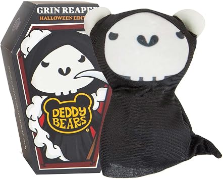 Deddy Bears Grin Reaper Soft Toy 14cm Coffin Box, Plush Idea Spooky Collectable - 15cm X 8cm Black X 1