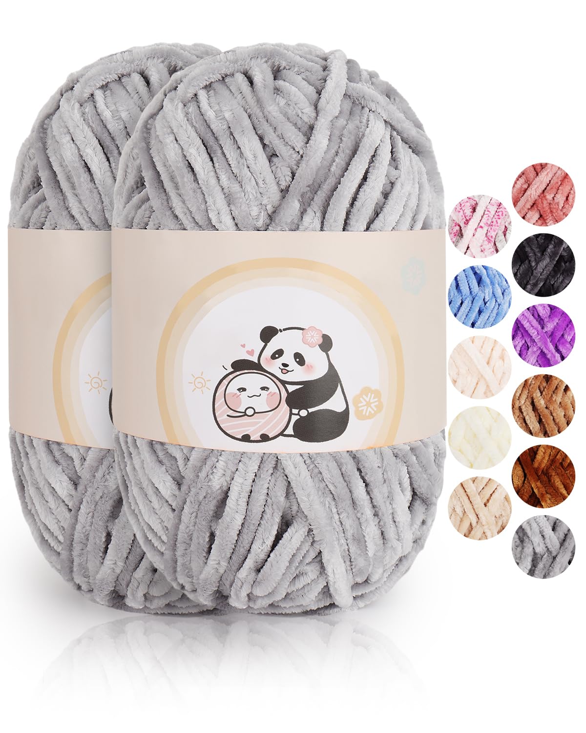 Aeelike 200g Warme Chenille Wolle zum Stricken, Flauschige Dicke Garn zum Handstricken, Samt Velvet Babywolle zum Häkeln, Weich Plüschwolle für Amigurumis Babydecke, Hellgrau