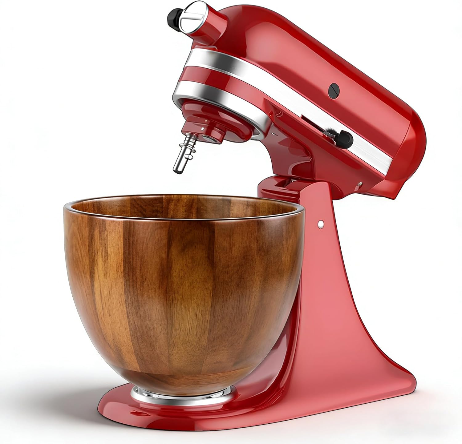 KITOART Premium Wood Mixing Bowl - Compatible with KitchenAid 4.5 & 5 QT Stand Mixers - Natural True Walnut Wooden Bowl with Stainless Steel Locking Base