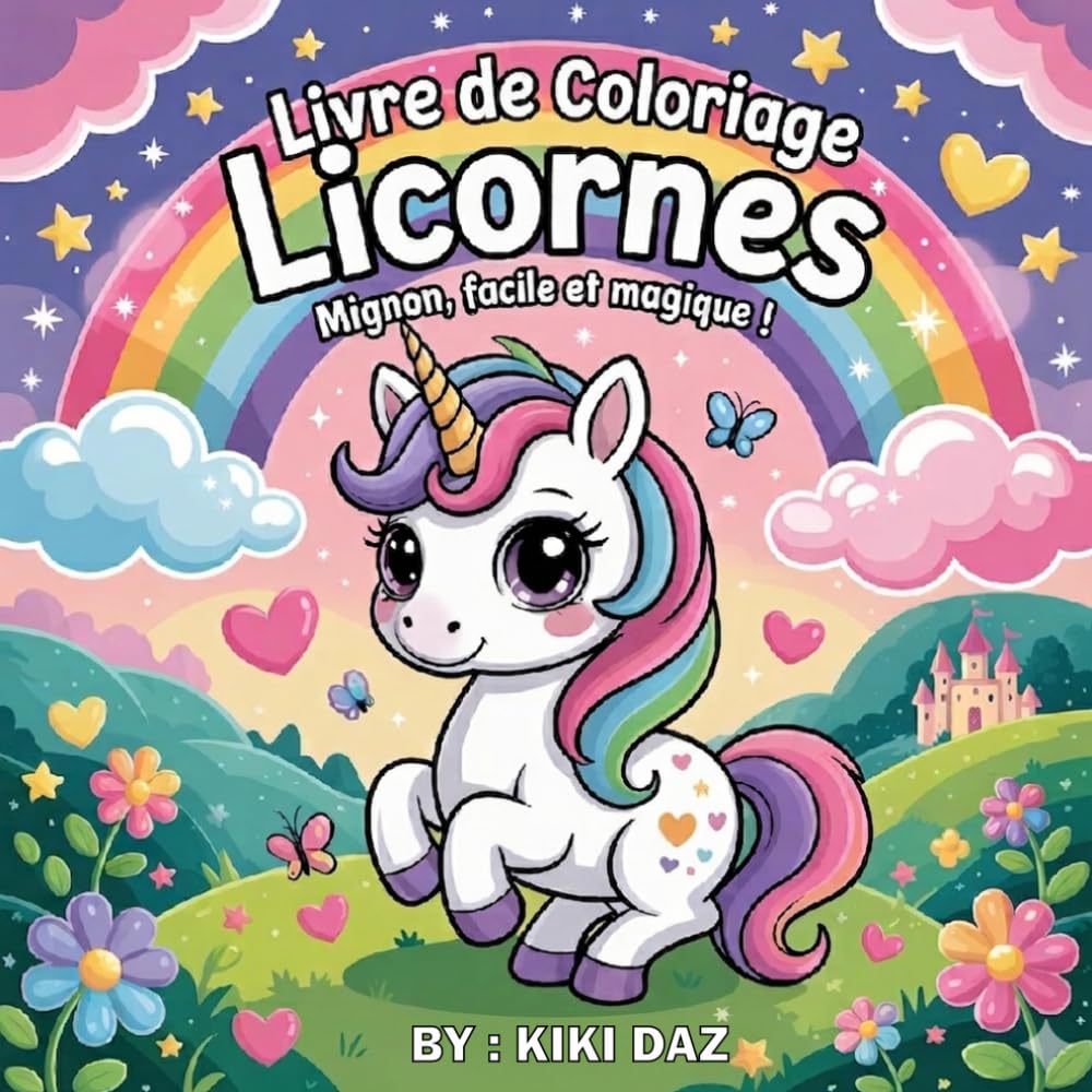 Livre de Coloriage Licornes: Mignon, Facile et Magique ! 50 Dessins Adorables pour Enfants de 4 à 8 Ans