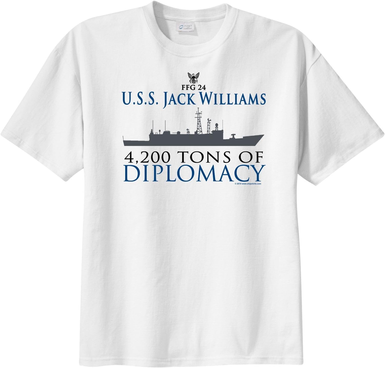 ShipShirts Men's FFG 24 USS Jack Williams 4,200 tons of Diplomacy Short Sleeve T-Shirt White XXXL