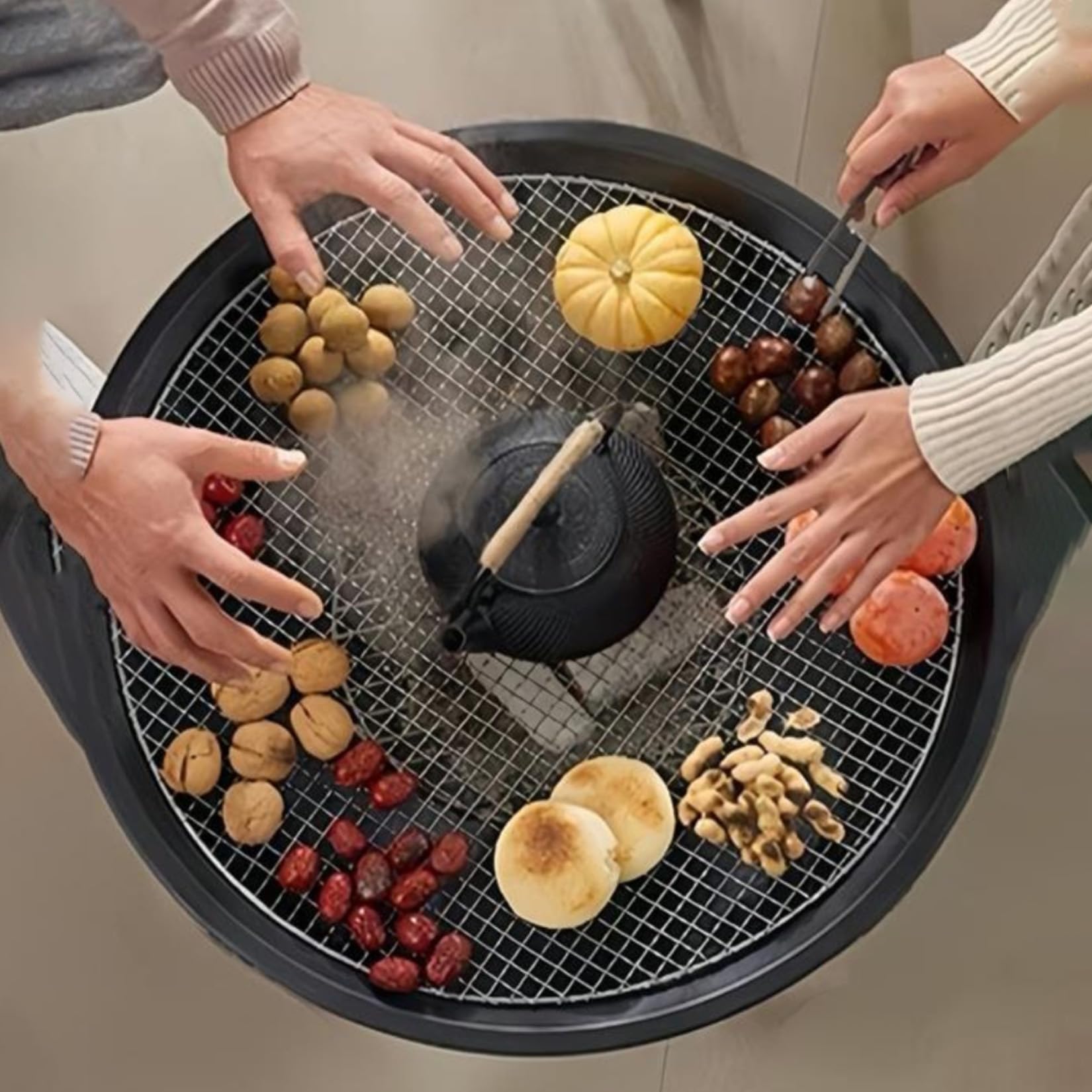 Braciere a carbonella, focolare da tavolo, griglia in ferro sul fondo, per il riscaldamento invernale e il barbecue, disponibile in tre misure (Large)