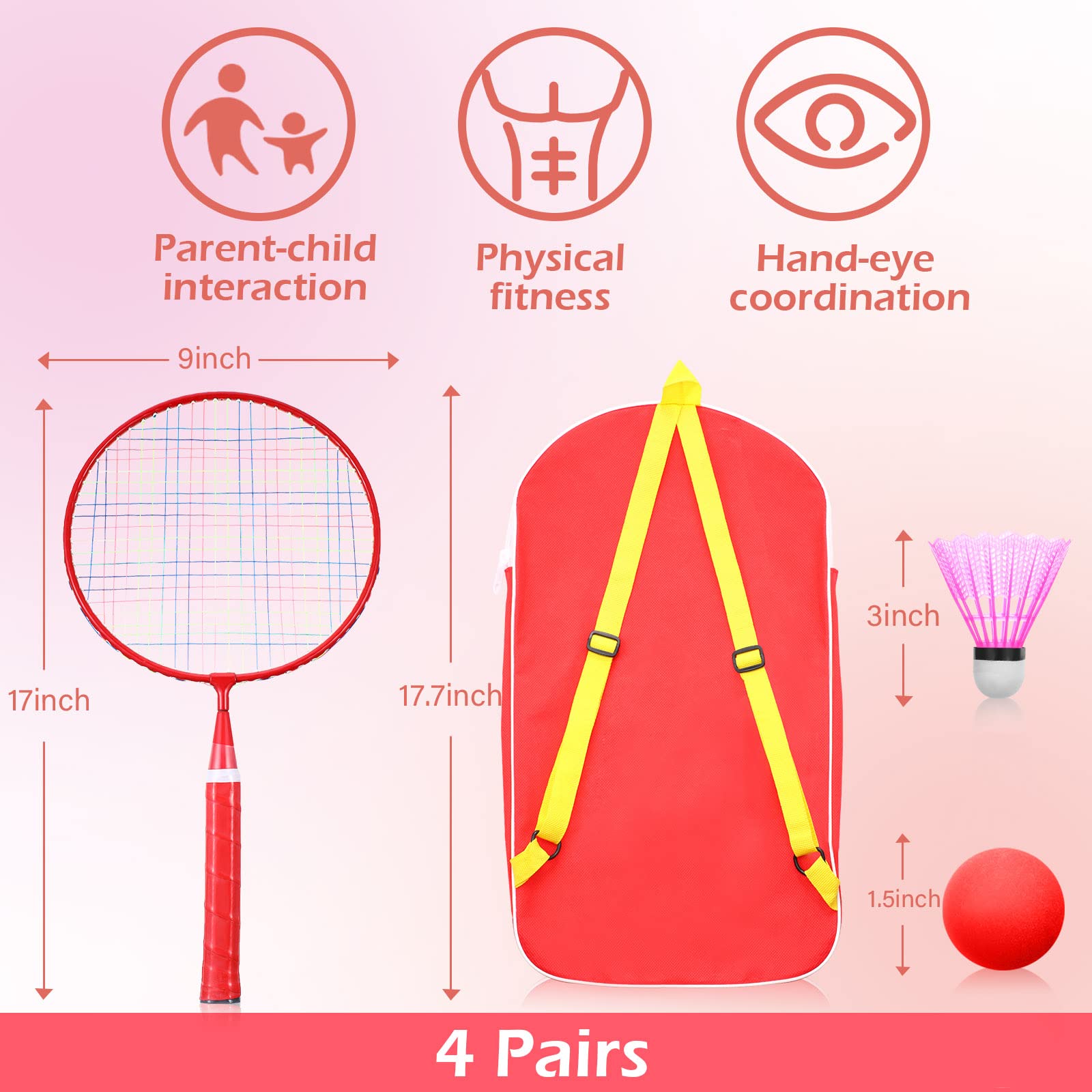 Kit De Badminton Avec 2 Raquettes Légères, 5 Volants Et 1 Balle En Mousse – Sac De Transport – Pour Enfants 3-12 Ans, Usage Intérieur/extérieur
