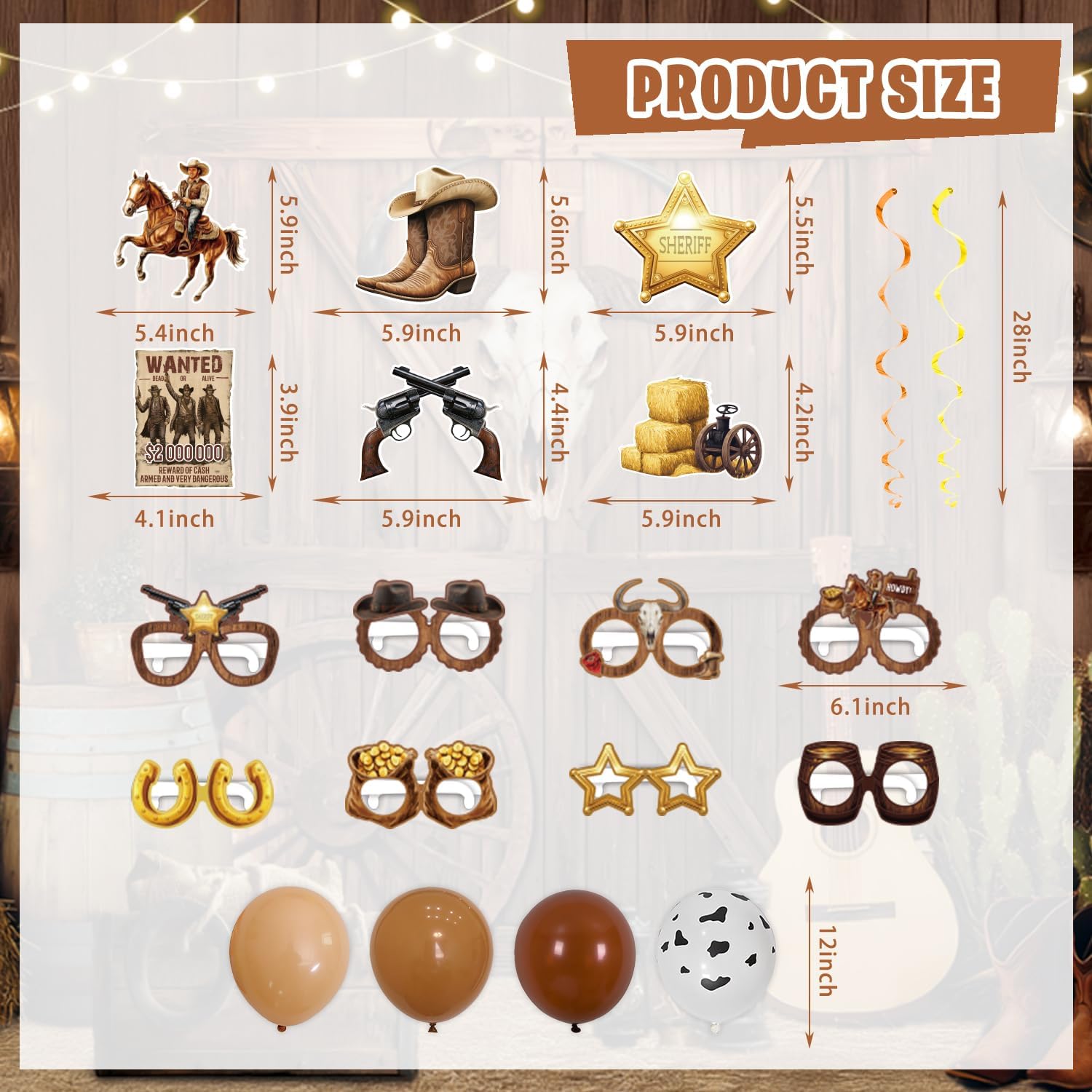 KOTLMIGHT Western Party Decorations, Wild West Cowboy Retro Birthday Party Decor Supplies for Boy - Backdrop, Banner, Balloons, Tablecloth, Centerpieces, Hanging Swirl, Paper Glasses, Wall Signs