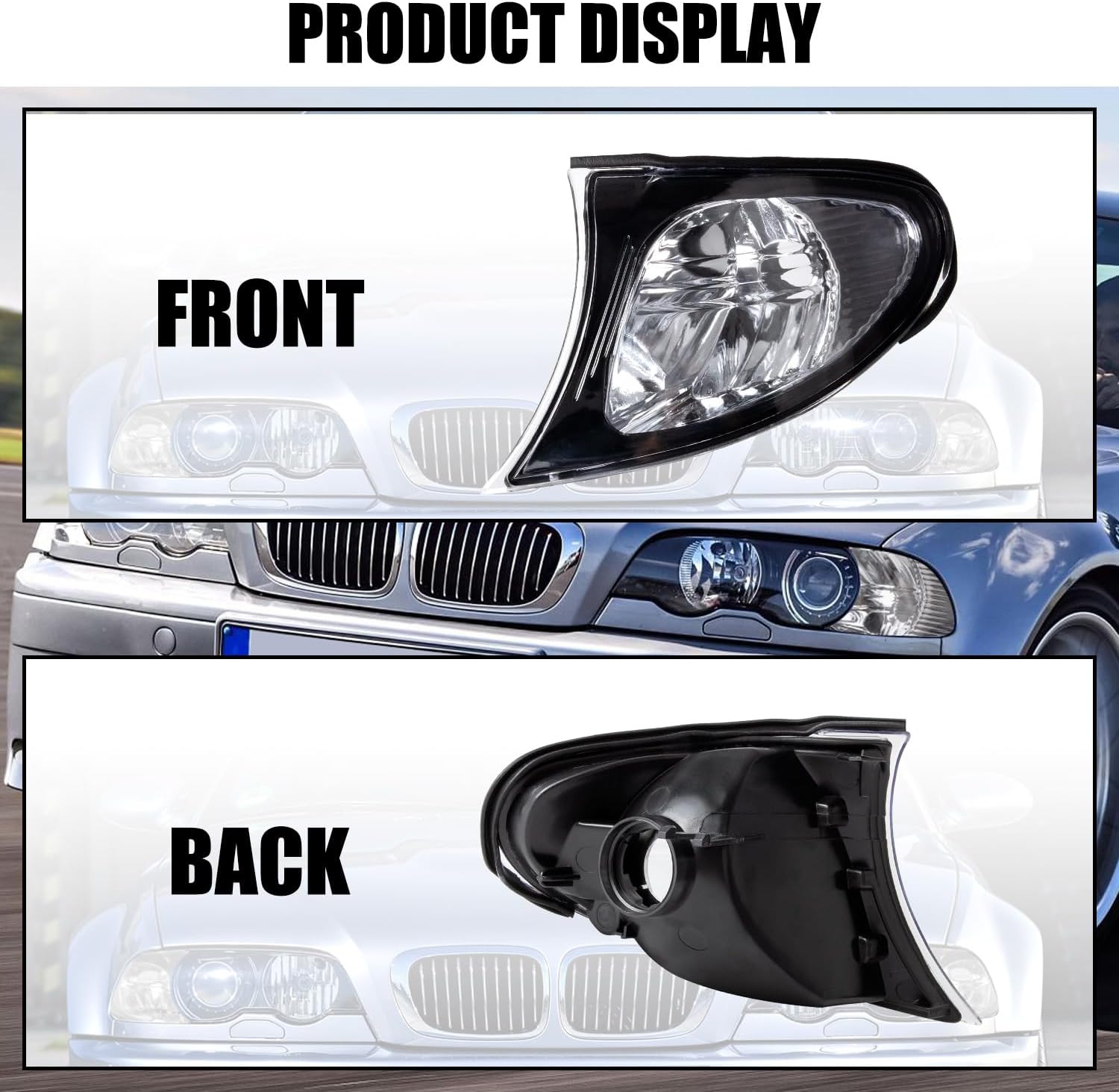 RANSOTO Turn Signal Corner Light Compatible with 2002-2005 BMW E46 325i 325xi 330i 330xi E46 3-Series 4DR Clear Corner Lamp Replaces 63137165859 63137165860