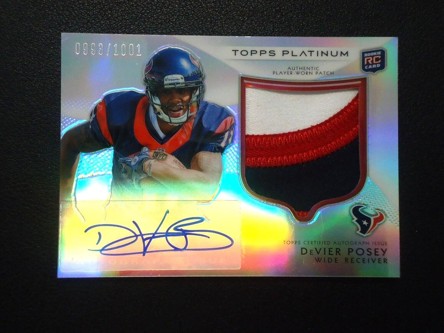 DeVier Posey 2012 TOPPS PLATINUM RC AUTO/PATCH REFRACTOR 993/1001 Card #134 - NFL Autographed Football Cards