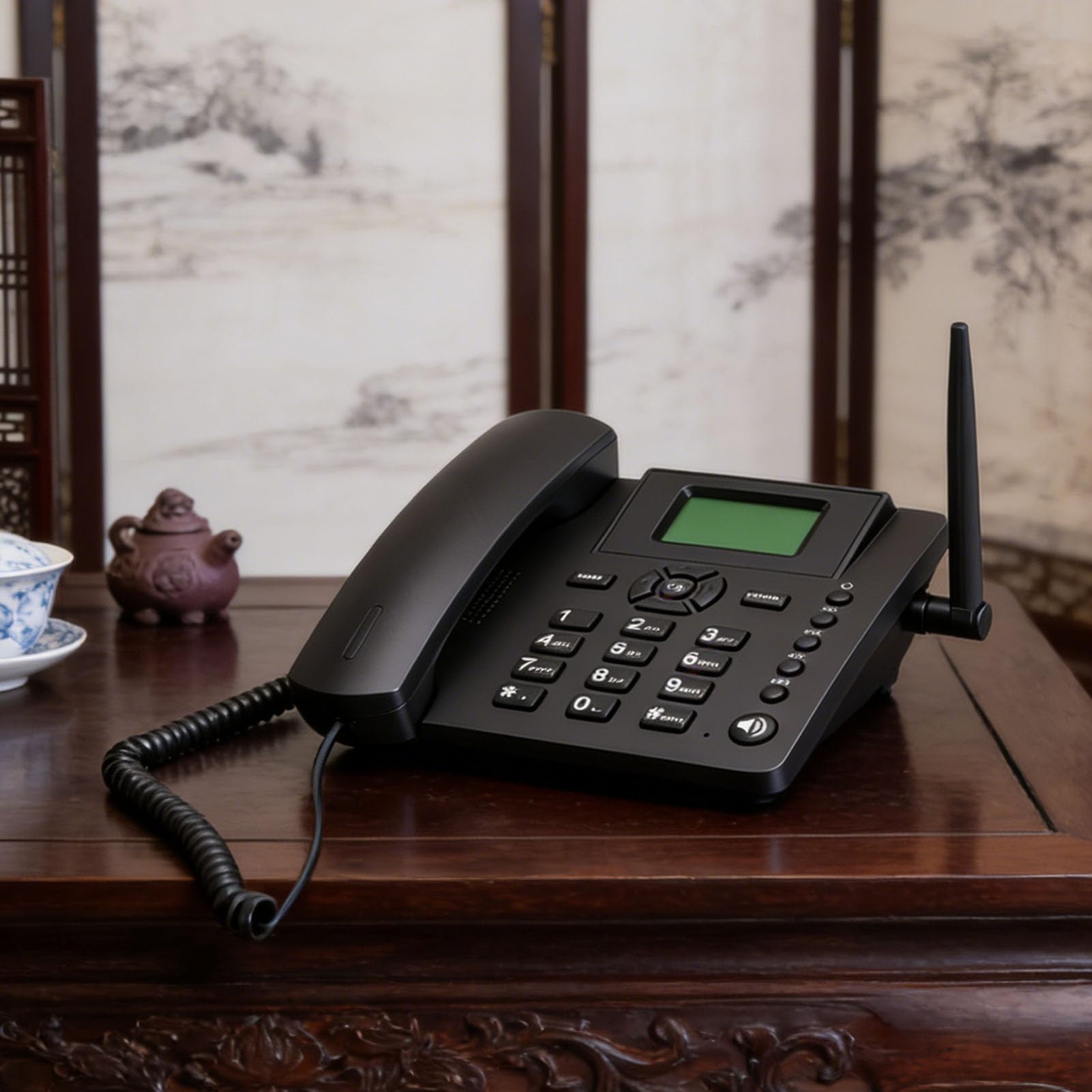 XUMIUZIY Teléfono de Escritorio Clásico Inalámbrico Cuatribanda gsm, Tarjeta SIM Dual, Soporte Red 2G, Teléfono Inalámbrico Fijo con Antena, Radio, Despertador, Manos Libres, para