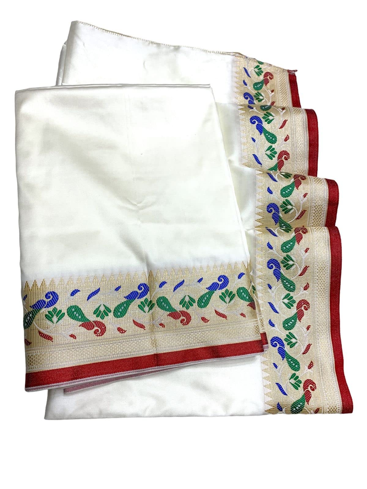 Silk Dhoti for men, Paithani Border Unstitched Dhoti Set, Suitable for Tample, Festival, Marriage