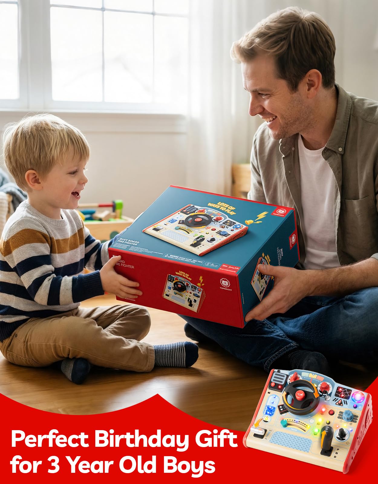 TOP Bright Montessori Busy Board con luce LED, giocattoli sensoriali con suoni e interruttori, tavola di attività per bambini dai 3 ai 5 anni, giocattolo per guida in auto per bambini di 3 anni