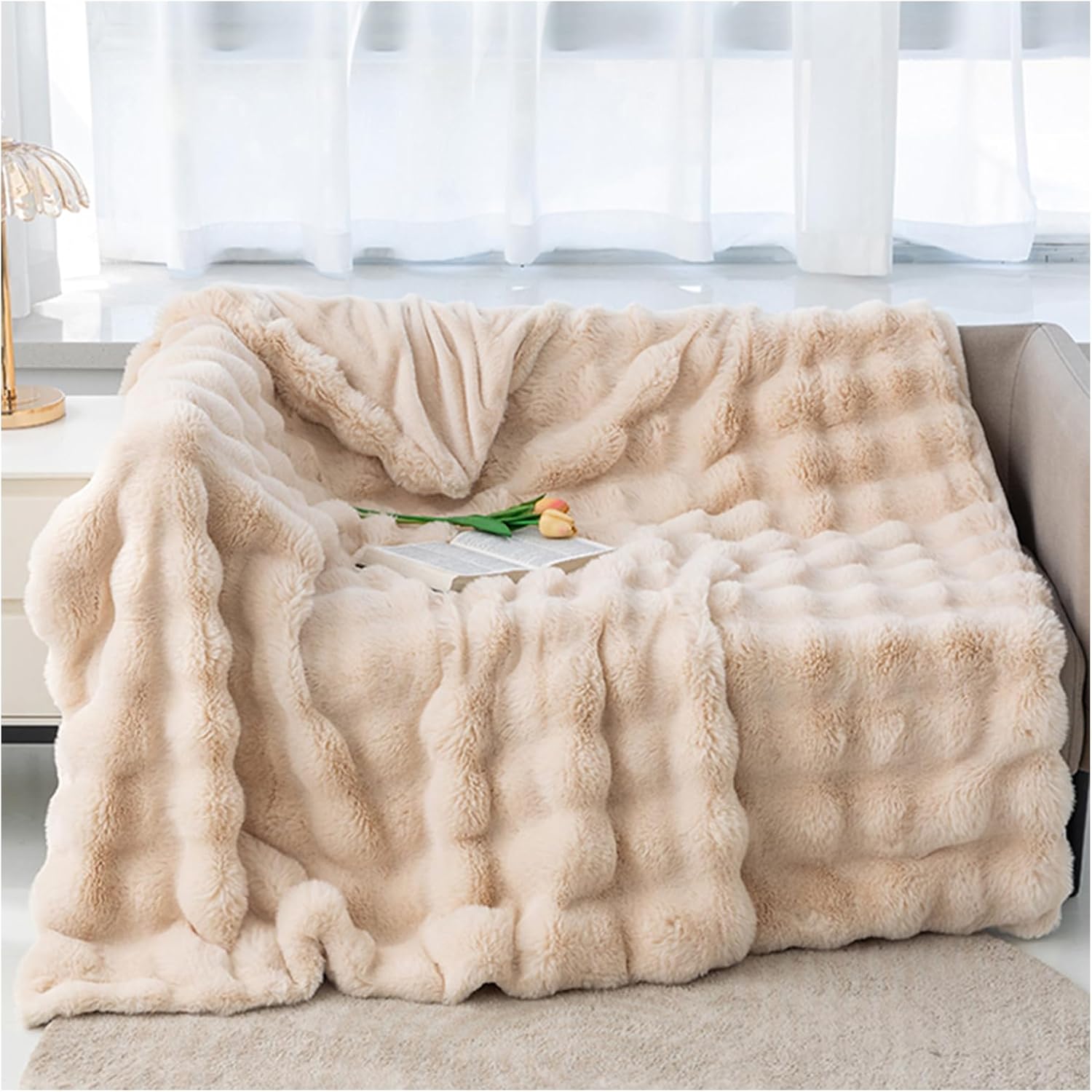 Ergocar Blanket, Faux Rabbit fur Throw Blanket, Reversible Soft Warm