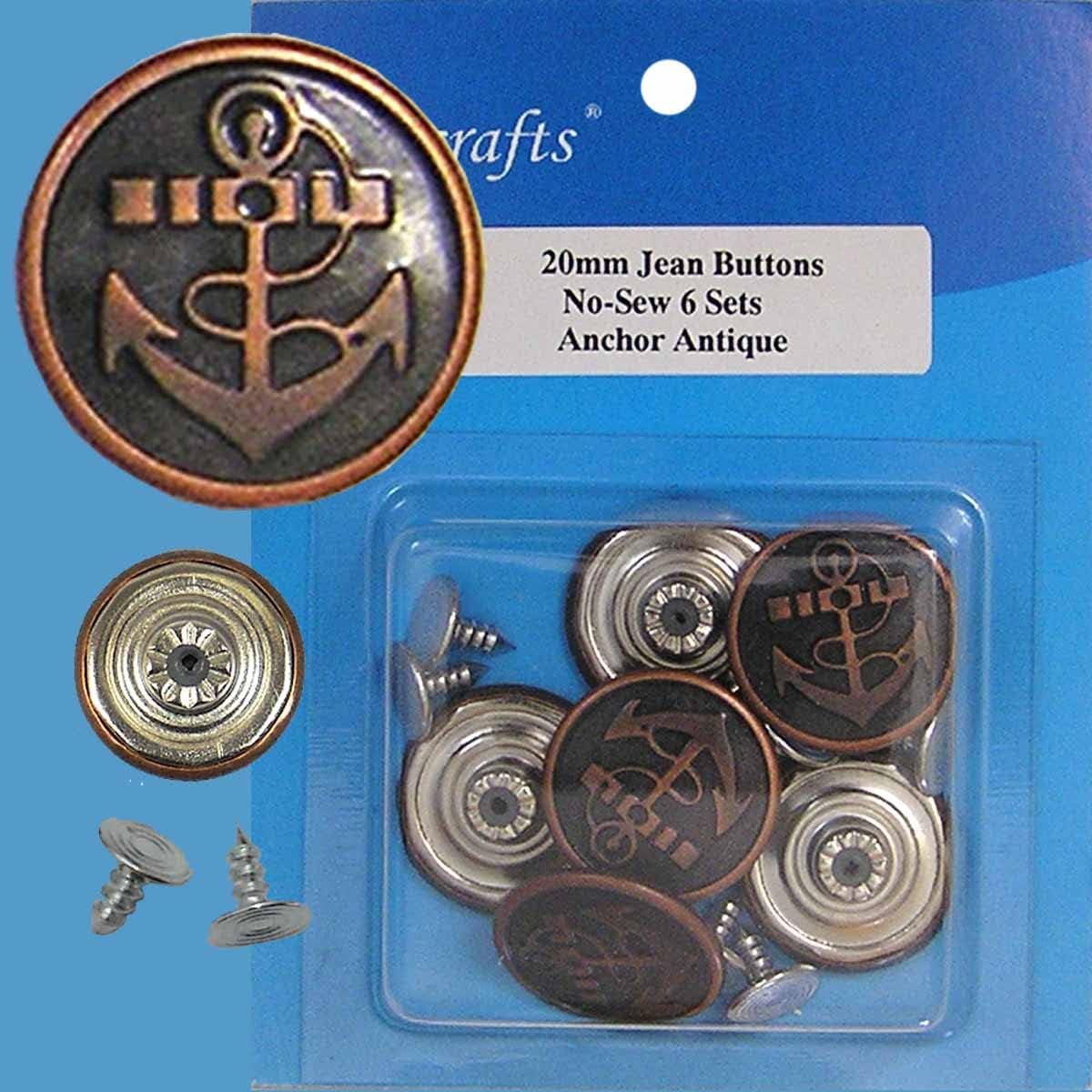20 mm No-Sew Copper 6 Jean Tack Buttons (no. Anchor)