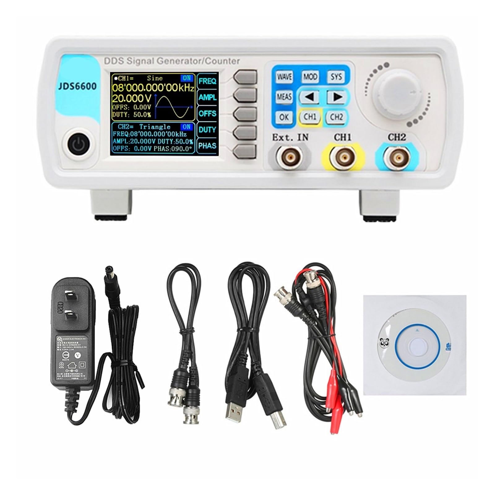 Generador de señales con función DDS JDS6600 15/30/40/50/60MH/z/Generador de pulsos de Forma de Onda arbitraria/Medidor de frecuencia de 2 Canales(JDS6600-15M)