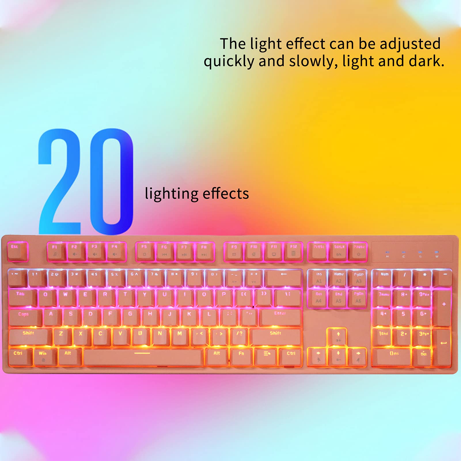 Zunate Przewodowa Klawiatura do Gier, Ultrakompaktowa, Ergonomiczna Maszyna do Pisania z Podświetleniem RGB, 104 Klawisze do Komputera Stacjonarnego, Komputera, PC (Wałek różowo-zielony)