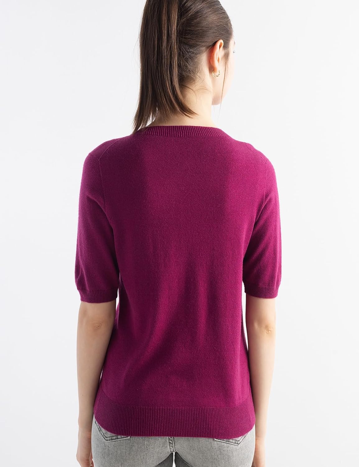 Women's Merino Wool Blend Sweater Fall Winter Crew Neck Short Sleeve First-Line Ready to Wear Seamless Knit Pullover - Image 6