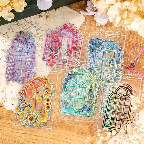 MAFELOE Calcomanías para álbumes de recortes, 6 paquetes, 10 piezas cada una para bala basura, suministros de diario decorativo estético de PET,