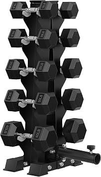 HANDBODE Dumbbell Set with A-Frame Rack, Rubber Coated Dumbbells 260-600 lb | Heavy Duty Dumbbells with Landmine Attachment, Anti-Roll Design for Stability, Home Gym Strength Training Equipment