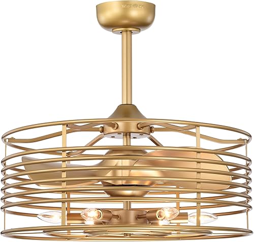 Warehouse of Tiffany Antler - Ventilador de techo dorado de 23 pulgadas, 6 luces con control remoto, grande (DW01W33MG)