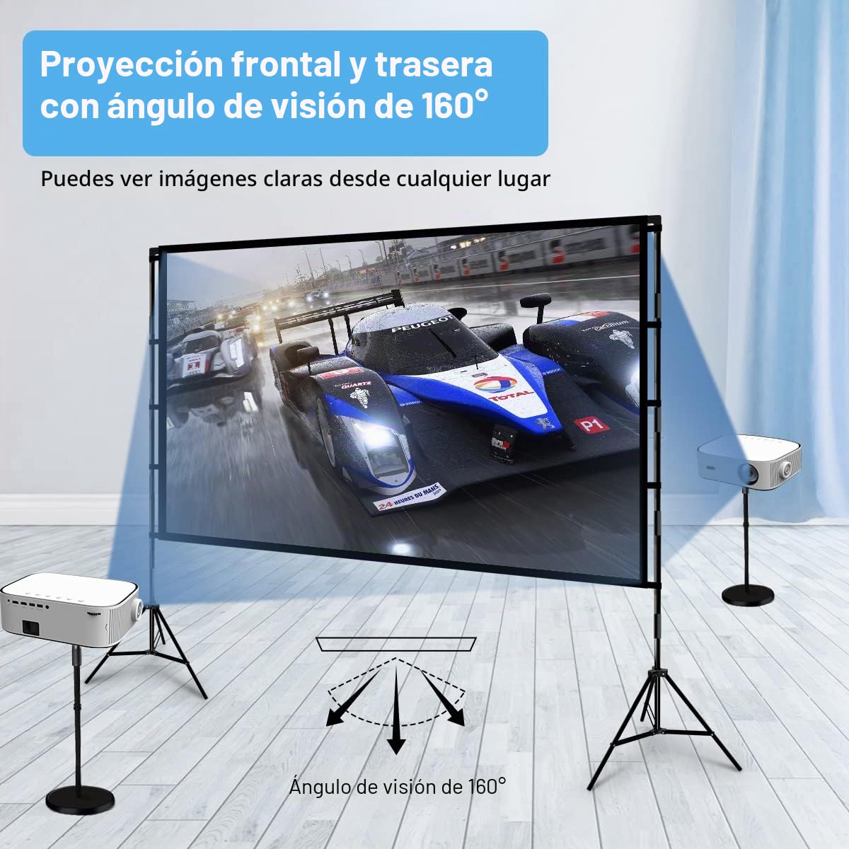 Towond, Pantalla portátil de proyector para Interiores y Exteriores de 100 Pulgadas (254 cm) con Soporte, Escala 16:9, Frontal y Trasera 4K con Bolsa de Transporte para Cine en casa y Patio Trasero