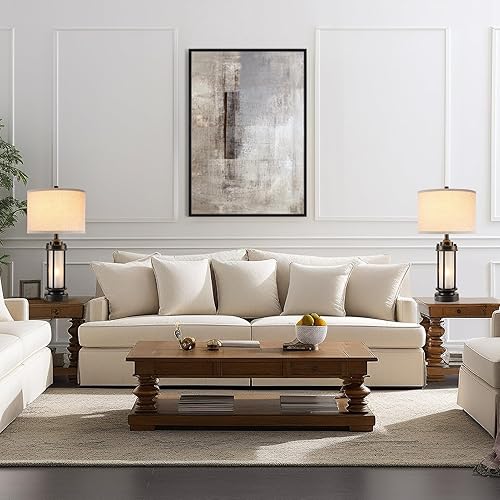 Miniatura 4 de Juego de 2 lámparas de mesa modernas para sala de estar, dormitorio, lámpara de metal industrial retro negra de 25 pulgadas con luz nocturna de