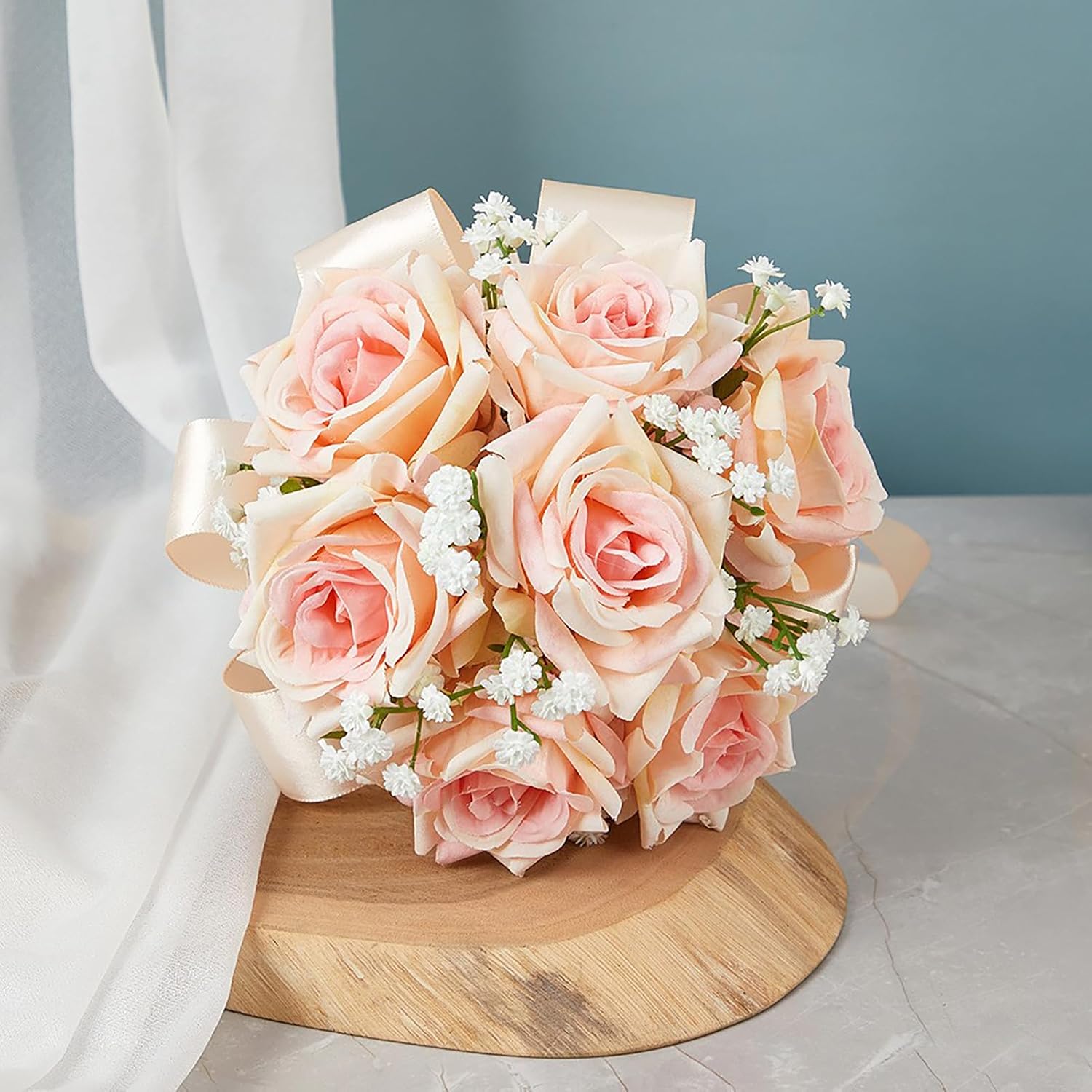 MINGZHE Rose Bridal Bouquet,Wedding Flowers Bouquets Champagne Flowers Bridesmaid Bouquet Artificial Roses Flowers Wedding Bouquets for Bride 26.5x18 cm