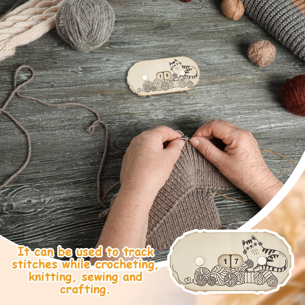 OLYCRAFT 2Pcs Cute Kitten Crochet Stitch Counter Knitting Stitching Row Counters MDF Knitting Counters Crocheting Counter Tool for Home Travel Sewing Stitching Sweater Craft Presents