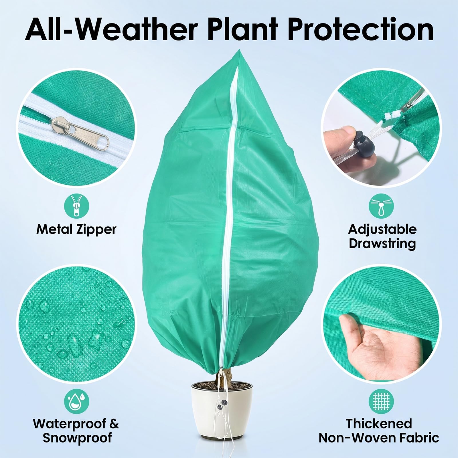 SINBLUE 4 coperture per piante antigelo, coperture per piante da giardino, calde, con cerniera e coulisse, per la stagione fredda, arbusti, cespugli e alberi da frutto in vaso (120 x 180 cm)