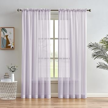 Melodieux Light Purple Chiffon Sheer Curtains Rod Pocket Soft Silky Texture Lilac Sheer Window Panels Light Filtering Sheer Drapes for Living, Dining, Bedroom Decor - 52" W x 63" L, 2 Panels
