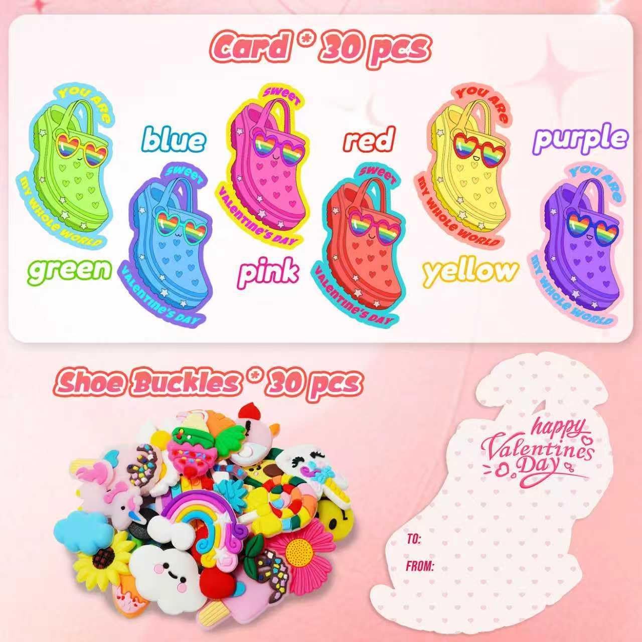 Valentines Day Cards for Kids School - Valentine Day Gifts for Kids, 30 Pcs Valentine Exchange Cards with Shoe Charms for Boys Girls Toddler Class Classroom Gift,Funny Party Favors image 2