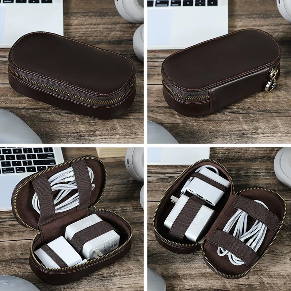Estuche Organizador de Cables de Viaje de Cuero, Accesorios electrónicos, Bolsa de Transporte, Bolsa de Almacenamiento tecnológico for Cables, Banco de energía
