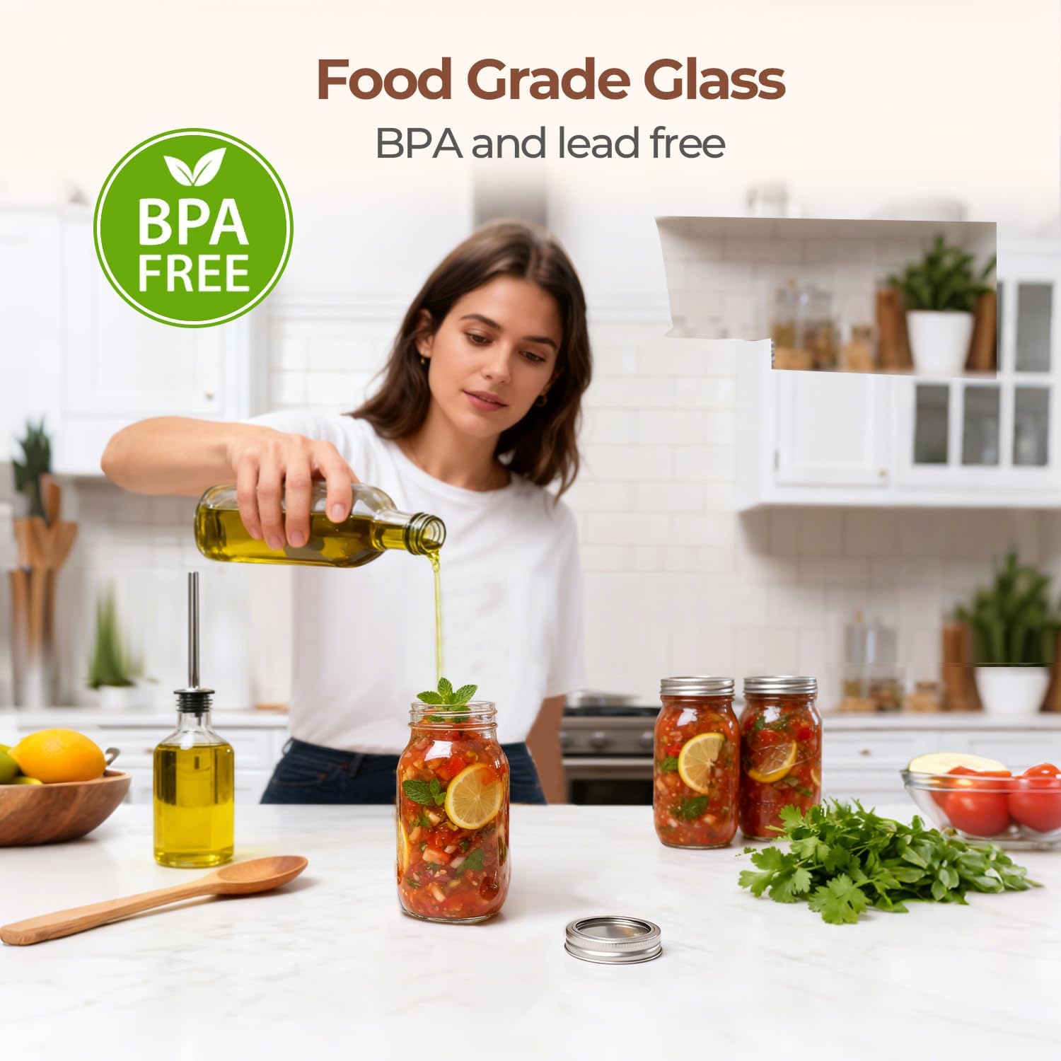 ComSaf 24 oz Mason Jars Regular Mouth 6 Pcs, Large Canning Jars with Seal Bands, 24 oz Glass Jar with Lid for Jams, Sauces, Juice, Coffee, Pickling, Fruit, Dessert, Kitchen Storage - Image 7