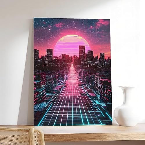 Miniatura 7 de Synthwave Vaporwave Wall Decor  Neon Pink Blue Retro Futuristic Poster Print Canvas Poster Wall Art Decor Print Picture Paintings for Living Room