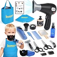 Sanlebi Kids Barber Shop Pretend Play Toy Set - 21pc Hair Salon Shaving Kit with Blow Dryer, Electric Shaver & Accessories for Boys Girls Ages 3+ (Black)