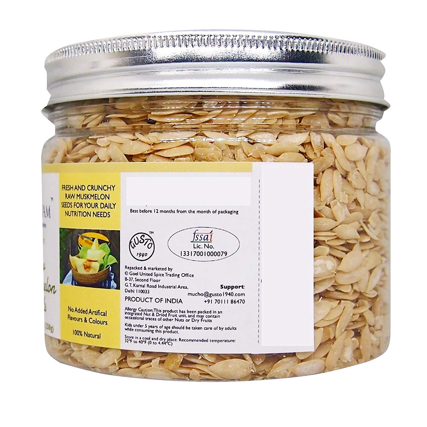 Raw Muskmelon Seeds 250gms (8.8 oz) Jar by Tassyam