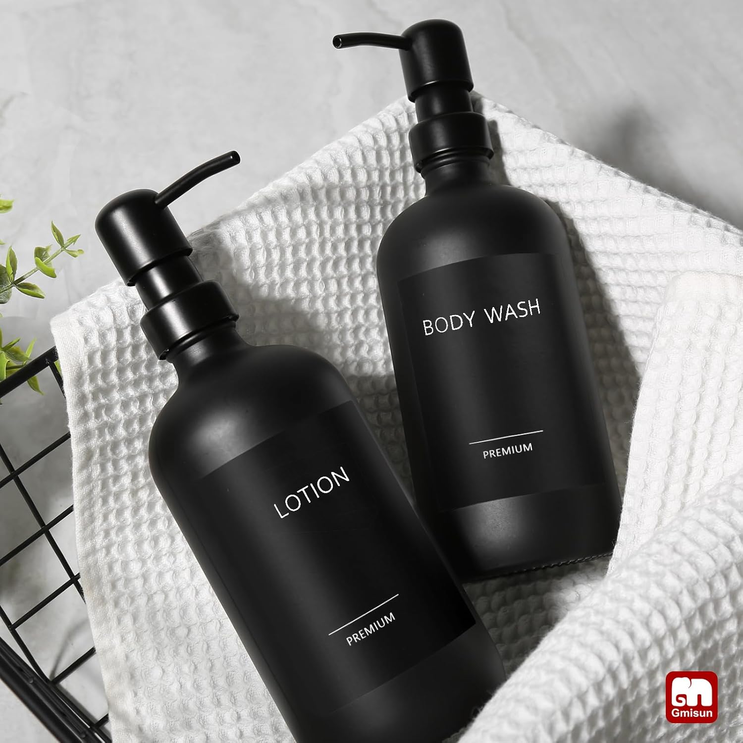 GMISUN Black Soap Dispenser, 2 Pack Matte Black Hand Soap Dispensers Bathroom with Stainless Steel Pump, 17 Fl Oz Glass Dish Soap Dispenser Set for Kitchen, Modern Liquid Soap Bottle with Labels - Image 8