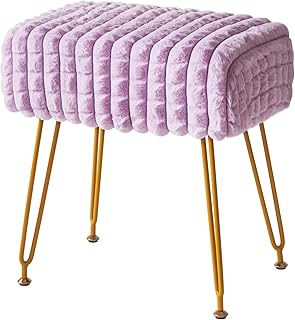 IBUYKE Rectangular Footrest Stool Ottoman, Makeup Vanity Stool Side Table, Velvet Dressing Table Seat, Footstool Chair, Golden Steel Legs, for Makeup Room, Bedroom, Square grid pattern, Purple WBD003V