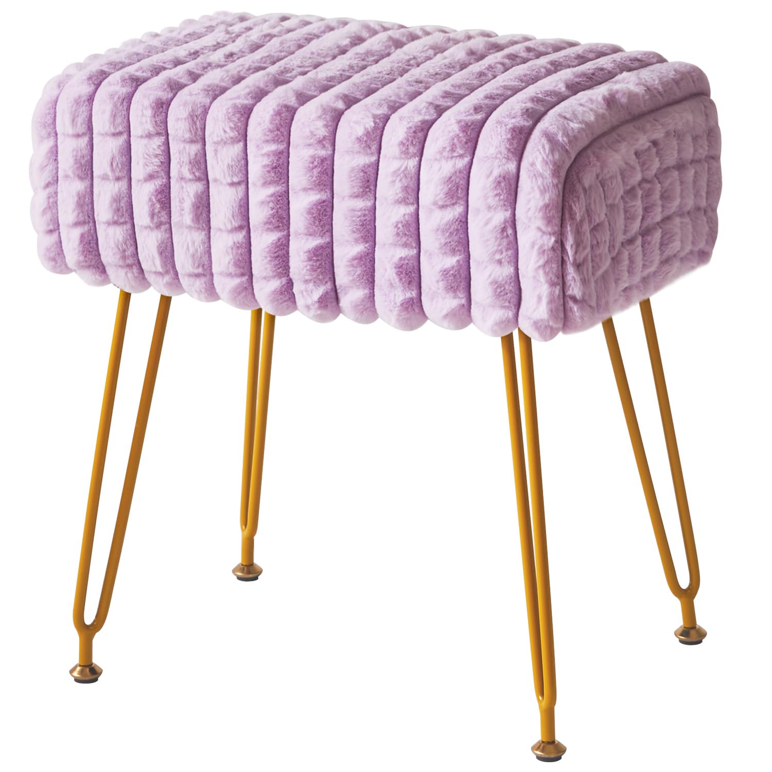 IBUYKE Rectangular Footrest Stool Ottoman, Makeup Vanity Stool Side Table, Velvet Dressing Table Seat, Footstool Chair, Golden Steel Legs, for Makeup Room, Bedroom, Square grid pattern, Purple WBD003V