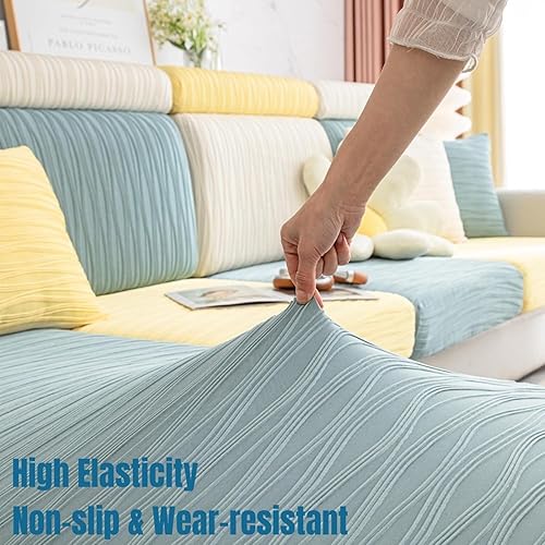 Miniatura 6 de Dfcdcoo Funda elástica universal para sofá de seda de hielo, resistente al desgaste, funda mágica de alta elasticidad para sofá (amarillo, M